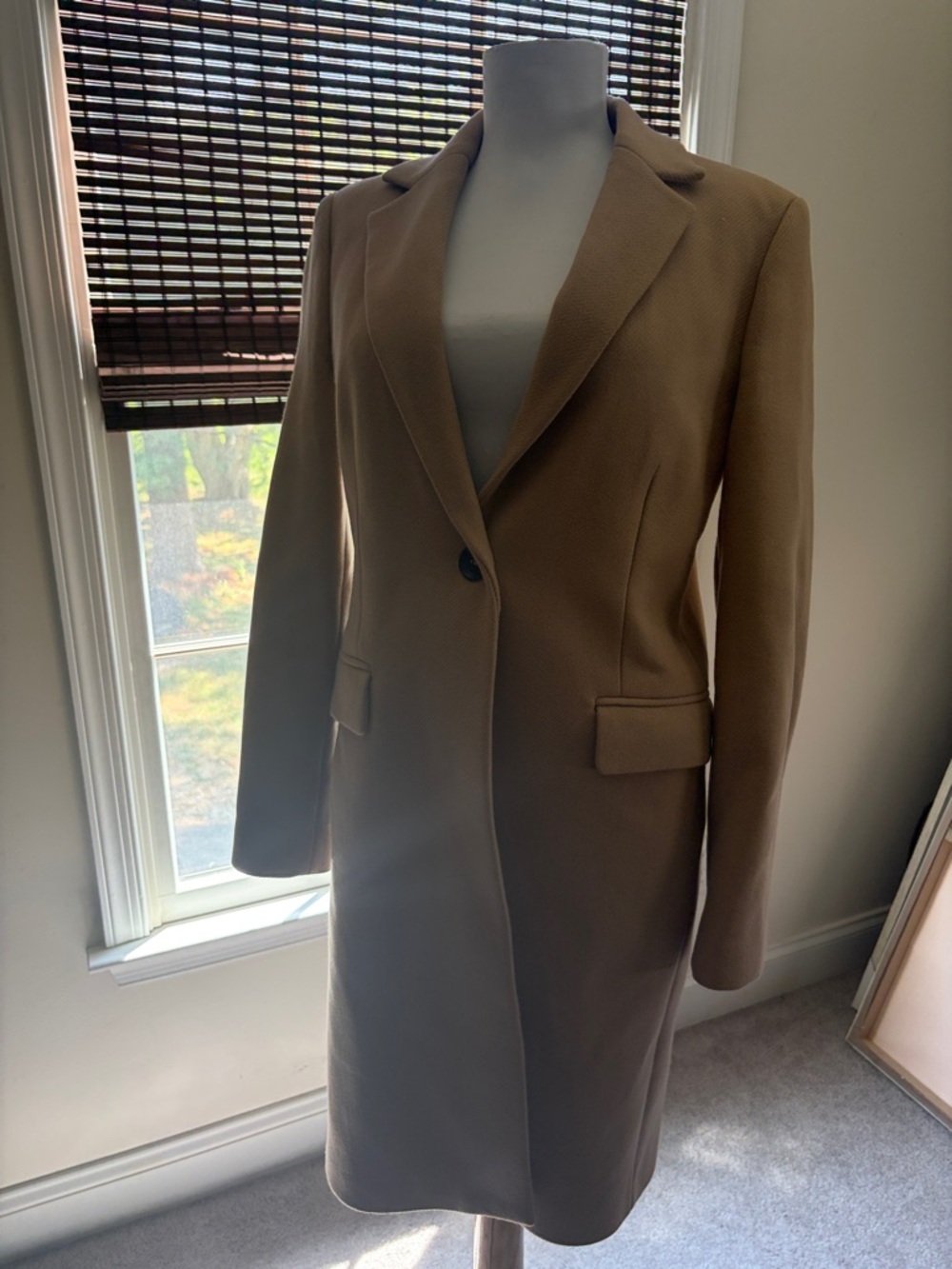 Zara Camel Tan Single-Button Long Coat Wool Blend Size Small Like New